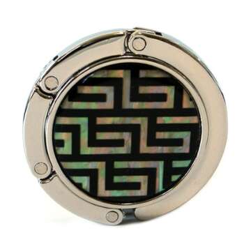 Antique Alive Mother of Pearl Lattice Black Foldable Table Purse Caddy Handbag Holder Hanger Hook