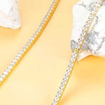 Gemsme 18K Yellow Gold Plated 3.0mm Round Cubic Zirconia Classic Tennis Necklace for Women and Men 1...