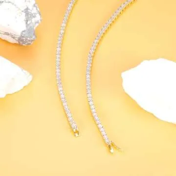 Gemsme 18K Yellow Gold Plated 3.0mm Round Cubic Zirconia Classic Tennis Necklace for Women and Men 18 Inch
