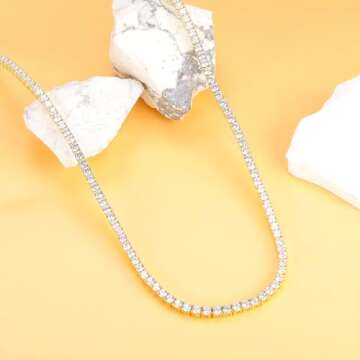 Gemsme 18K Yellow Gold Plated 3.0mm Round Cubic Zirconia Classic Tennis Necklace for Women and Men 18 Inch