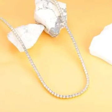 Gemsme 18K Yellow Gold Plated 3.0mm Round Cubic Zirconia Classic Tennis Necklace for Women and Men 18 Inch