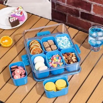 Divided Snack Tray with Lid and Handle - Cerulean