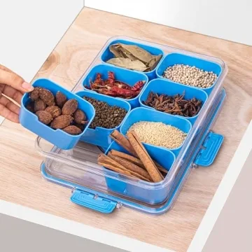 Divided Snack Tray with Lid and Handle - Cerulean