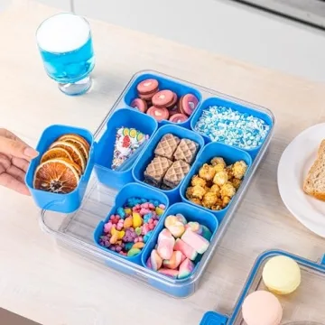 Divided Snack Tray with Lid and Handle - Cerulean