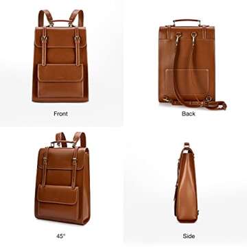 ECOSUSI Laptop Backpack for Women PU Leather Backpack Vintage for Laptop 15.6 inches Computer Bag College Bookbag, Brown