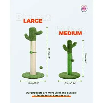 PEQULTI Cat Scratching Post Tall for Large Cats Cactus Scratcher for Indoor Cat with Toy Balls Spring Ball Catcher and Fully Wrapped Strong Sisal Rope, White Large