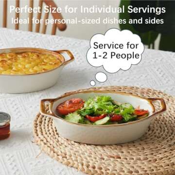 ONEMORE Au Gratin Baking Dish, 20 oz Oval Ceramic Small Casserole Dishes with Handles, 6x8" Individu...