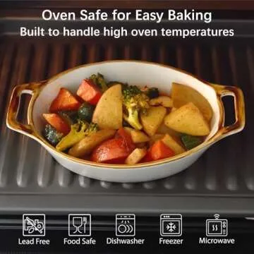 ONEMORE Au Gratin Baking Dish, 20 oz Oval Ceramic Small Casserole Dishes with Handles, 6x8" Individual Baking Dish for 1-2 People, Oven Safe for Pies & Meals, Set of 4 Single Serving Dishes, Brown Rim