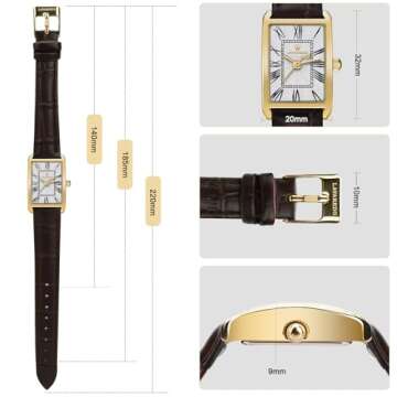 Timever Women's Leather Strap Watch Dainty Elegant Womens Watches Classic Vintage Retro Square Ladie...
