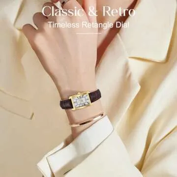 Timever Women's Leather Strap Watch Dainty Elegant Womens Watches Classic Vintage Retro Square Ladies Quartz Watches Gifts Present for Her