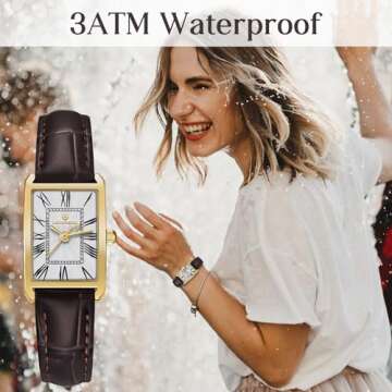 Timever Women's Leather Strap Watch Dainty Elegant Womens Watches Classic Vintage Retro Square Ladies Quartz Watches Gifts Present for Her