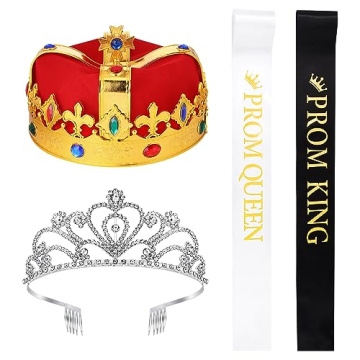 JieyueJewelry 4 Pieces King's Crown and Queen's Crowns Sash Rhinestone Crystal Tiara-Wedding Bridal ...