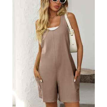 Yeokou Casual Sleeveless Rompers for Women Summer Beach Vacation Stretchy Cotton Racerback Overall Shorts with Pockets(Khaki-M)