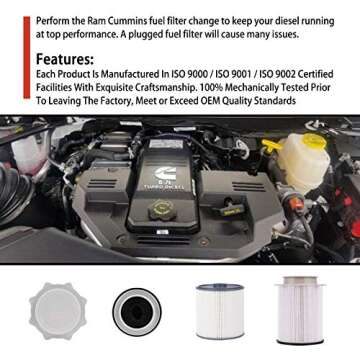 6.7 Cummins Fuel Filter Water Separator Set Fits for 2019 2020 2021 2022 2023 2024 Dodge Ram 2500 3500 4500 5500 6.7L Diesel Turbo Engines, Replaces# 68157291AA and 68436631AA