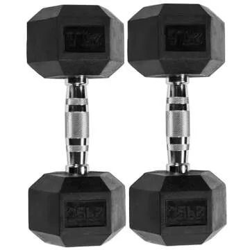 Fitvids Premium Rubber Encased Hex Dumbbell, 25LB Pair