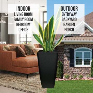 22" Tall Planters with Drainage | Indoor/Outdoor Pots | Set of 2