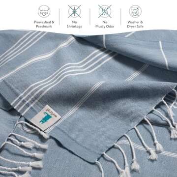 WETCAT Turkish Beach Towel Oversized (38"x71") 100% Turkish Cotton, Made in Turkey - Sand Free, Extra Large, Ultra Soft, Quick Drying, Compact & Lightweight for Travel - Denim Blue