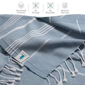 WETCAT Turkish Beach Towel Oversized (38"x71") 100% Turkish Cotton, Made in Turkey - Sand Free, Extra Large, Ultra Soft, Quick Drying, Compact & Lightweight for Travel - Denim Blue