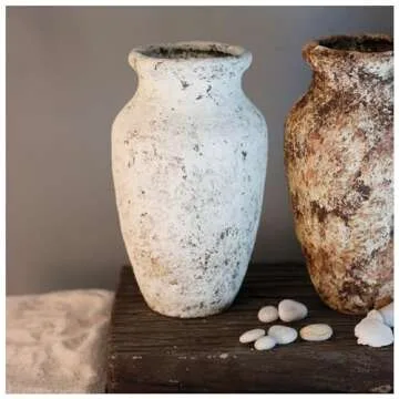 roro Handmade Rustic White Textured Ceramic Prunus Vase