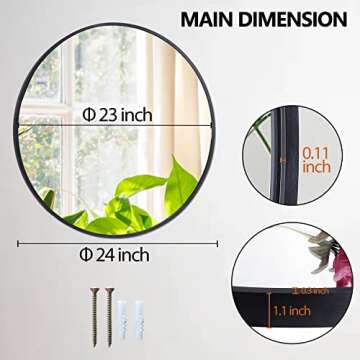 Smartxchoices 24 Inch Round Mirror, Metal Frame Wall Mirror Mounted Circle Mirrors, Vanity Mirror Modern Minimalist Wall Décor for Entryway,Bathroom Washrooms, Living Rooms