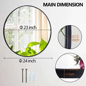 Smartxchoices 24 Inch Round Mirror, Metal Frame Wall Mirror Mounted Circle Mirrors, Vanity Mirror Modern Minimalist Wall Décor for Entryway,Bathroom Washrooms, Living Rooms