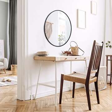 Smartxchoices 24 Inch Round Mirror, Metal Frame Wall Mirror Mounted Circle Mirrors, Vanity Mirror Modern Minimalist Wall Décor for Entryway,Bathroom Washrooms, Living Rooms