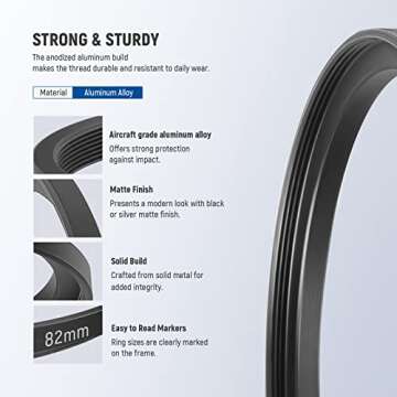 Neewer 9 Pieces Lens Filter Rings Set, Made of Anodized Aluminum, Includes: 37-49mm, 49-52mm, 52-55mm, 55-58mm, 58-62mm, 62-67mm, 67-67mm, 8-2.8 35" 72-77mm 77-82mm