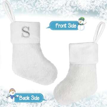 7 inches Initial Monogram Christmas Stocking White Personalized Christmas Stockings with Embroidered...