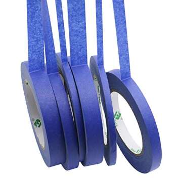 BOMEI PACK 6Pack Blue Painters Masking Tape, 1/4” 1/2” 3/4” X 60yds Multi Size Painting Paper Tape, Clean Removal with No Residue