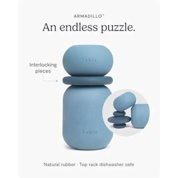 FABLE Armadillo Interlocking Puzzle Toy for Dogs - Customizable Fetch & Chew Toy Made of Modular Natural Rubber Pieces - Easy to Clean with Interior Ridges for Variety of Dog Treats - Navy - Small