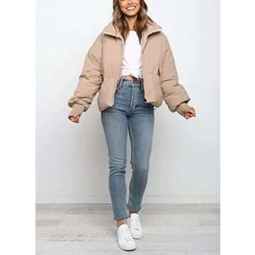 Stylish Gihuo Women's Winter Cropped Puffer Jacket