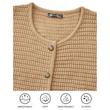 PRETTYGARDEN Women's Knit Cardigan Sweaters Fall Fashion Long Sleeve Open Front Button Down Trendy Casual Sweater Jacket (Khaki,Medium)