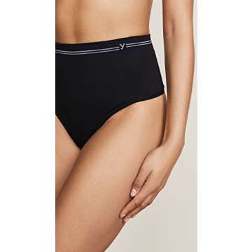 Yummie Women's Cotton Seamless Shapewear Thong, Black, Medium-Large
