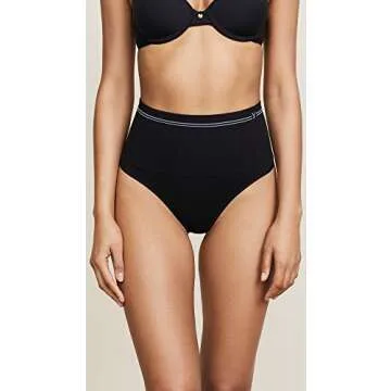 Yummie Women's Cotton Seamless Shapewear Thong, Black, Medium-Large