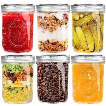6 Pack Wide Mouth Mason Jars 16 oz - Airtight Glass Canning Jars for Food Storage & DIY Decor