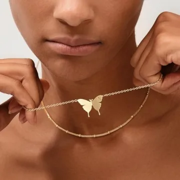 18K Gold Plated Butterfly Initial Necklace for Women