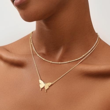 18K Gold Plated Butterfly Initial Necklace for Women
