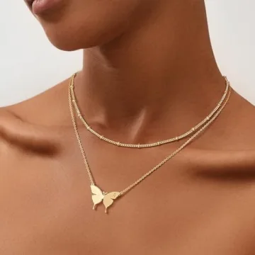 18K Gold Plated Butterfly Initial Necklace for Women