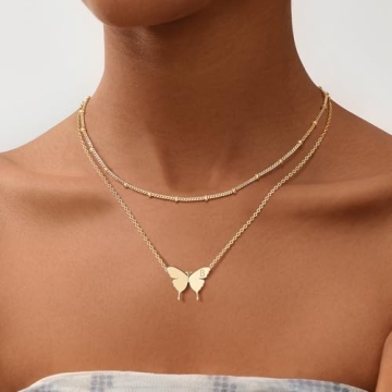 18K Gold Plated Butterfly Initial Necklace for Women