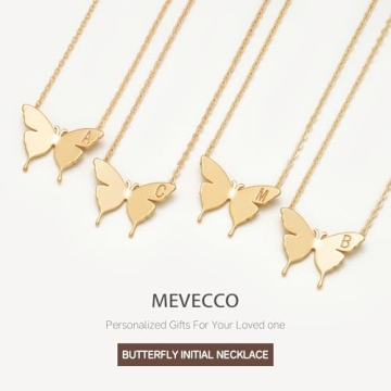 18K Gold Plated Butterfly Initial Necklace for Women