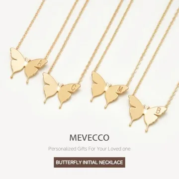 18K Gold Plated Butterfly Initial Necklace for Women