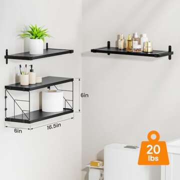 TJ.MOREE Bathroom Shelves Over Toilet Floating Shelves for Wall Rustic with Toilet Paper Wire Basket, Farmhouse Floating Shelf for Bedroom, Living Room, Kitchen, Wall Decoration (Black)