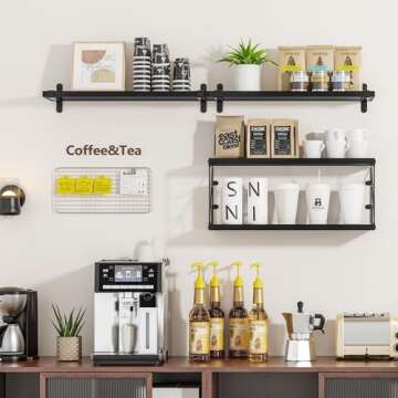 TJ.MOREE Bathroom Shelves Over Toilet Floating Shelves for Wall Rustic with Toilet Paper Wire Basket, Farmhouse Floating Shelf for Bedroom, Living Room, Kitchen, Wall Decoration (Black)