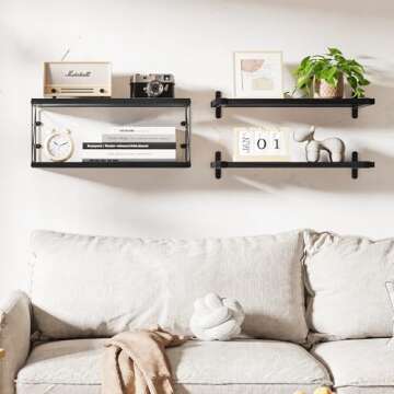 TJ.MOREE Bathroom Shelves Over Toilet Floating Shelves for Wall Rustic with Toilet Paper Wire Basket, Farmhouse Floating Shelf for Bedroom, Living Room, Kitchen, Wall Decoration (Black)