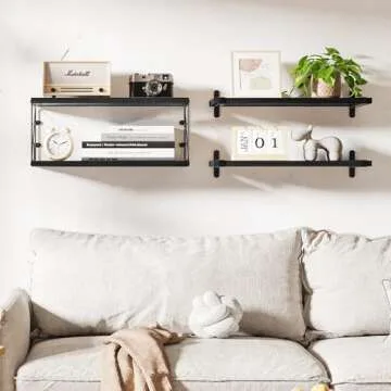 TJ.MOREE Bathroom Shelves Over Toilet Floating Shelves for Wall Rustic with Toilet Paper Wire Basket, Farmhouse Floating Shelf for Bedroom, Living Room, Kitchen, Wall Decoration (Black)