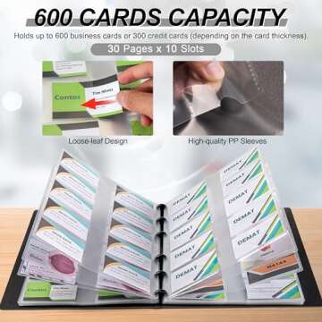 MyLifeUNIT Business Card Book, Name Card Holder Book with 600 Business Cards Capacity, Credit Card B...
