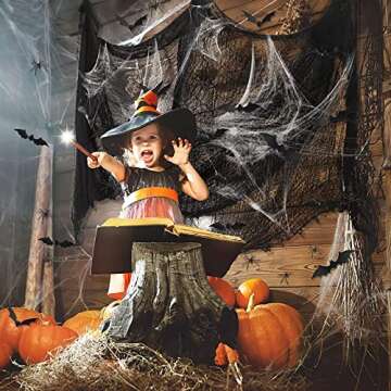 4 in 1 Set 550 x 40 inches Halloween Outdoor Decorations Hanging Creepy Cloth, Black Halloween Fabric Scary Haunted Horror Ghost Spooky, Halloween Party Decor Lawn Garden with 20 Spiders & 12 Bats