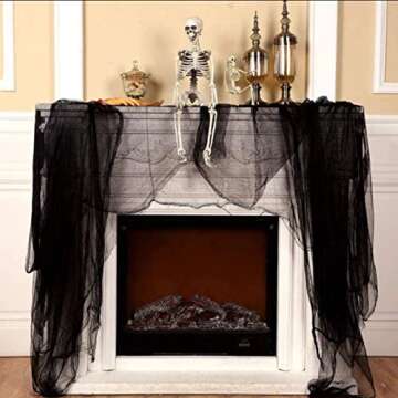 4 in 1 Set 550 x 40 inches Halloween Outdoor Decorations Hanging Creepy Cloth, Black Halloween Fabric Scary Haunted Horror Ghost Spooky, Halloween Party Decor Lawn Garden with 20 Spiders & 12 Bats