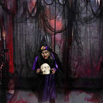 4 in 1 Set 550 x 40 inches Halloween Outdoor Decorations Hanging Creepy Cloth, Black Halloween Fabric Scary Haunted Horror Ghost Spooky, Halloween Party Decor Lawn Garden with 20 Spiders & 12 Bats