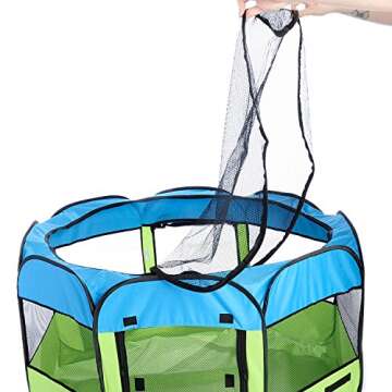 Pet Life All-Terrain Lightweight Wire-Framed Folding Collapsible Pet Playpen, Travel Cat and Dog Playpen, Features Breathable Mesh and Zippered Entrances with Carrying case